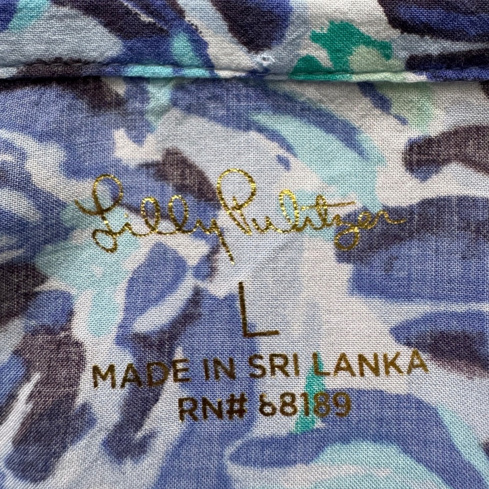 Lilly Pulitzer Floral Button Down Sz L Blue Green Resort Wear Vacation Coastal - Picture 11 of 16